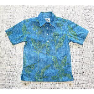 Reyn Spooner kids shirt Size Small Short sleeve Blue & Green Hawaiian Buttons US
